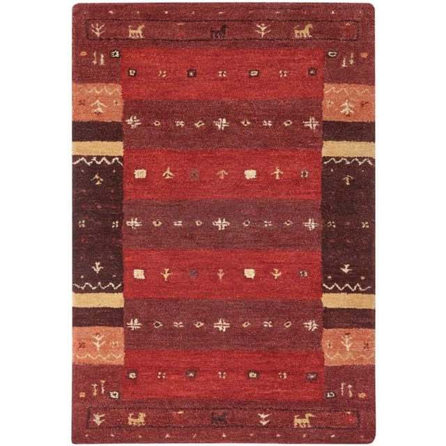 Gabbeh Teppich Dunkelrot Wolle 140 x 200 cm Rechteckig Hochflor mit Muster Weich Rustikal Modern für Wohnzimmer Schlafzimmer Flur