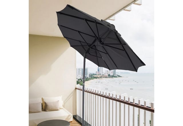 Doppel Sonnenschirm mit Kurbel 300 x 150 cm - anthrazit - xl Gartenschirm mit Knickgelenk - Martschirm Sonnen Schutz uv 50+ für Balkon Terrasse