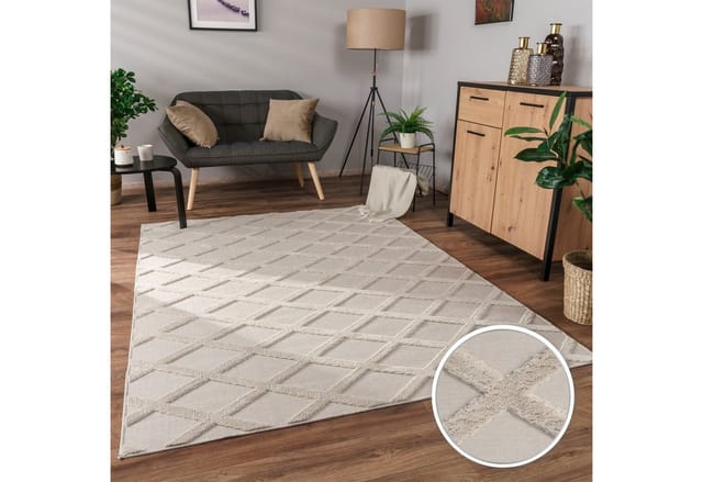 Paco Home - Teppich Wohnzimmer Schlafzimmer Kurzflor Boho Skandi Raute 3D Grau Anthrazit Creme, 230x340 cm