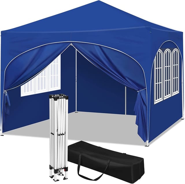 Pavillon, Faltpavillon 3x3 M, Mit 4 Seitenwänden, Partyzelt Wasserabweisend Uv-schutz 50+, Höhenverstellbarer Gartenpavillon, Mit Tragetasche, Für Outdoor Garten Camping Blau - Woltu