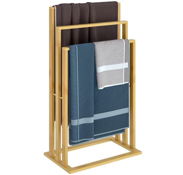 Handtuchhalter Stehend Bambus 3 Stangen 82x40x24cm Handtuchständer Freistehend Holz Handtuchstange Bad 1x - Casaria