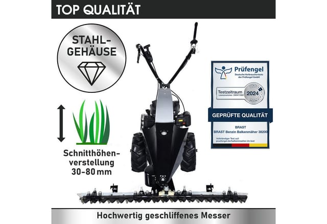 Balkenmäher Benzin 3,5kW(4,8PS) mit Antrieb Schnittbreite 97cm Luft-Bereifung mit Geländeprofil Rasenmäher Hochgrasmäher 196ccm - Brast