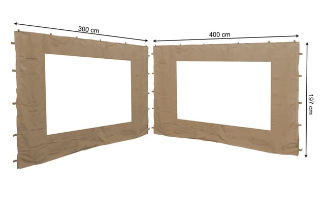 2 Seitenteile mit pe Fenster 300/400x197cm für Blätter Pavillon 3x4m Seitenwand Sand