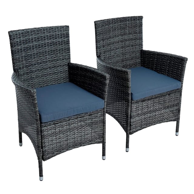 Estexo - Rattan Gartensessel Polyrattan Stuhl Gartenstuhl 2er Set Sessel Anthrazit-Grau