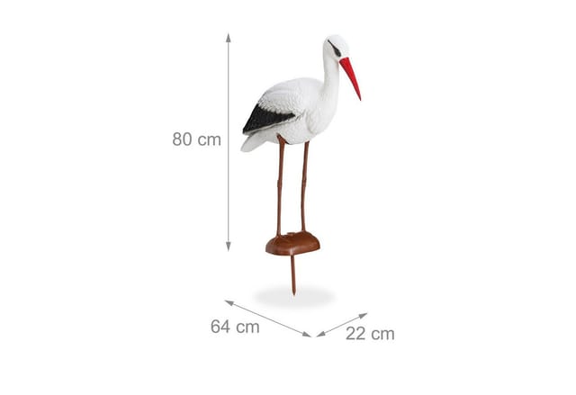Gartenfigur Storch, Garten Dekofigur, Fischreiher Schutz, Klapperstorch Geburt, hbt 80 x 22 x 64 cm, weiß/rot - Relaxdays