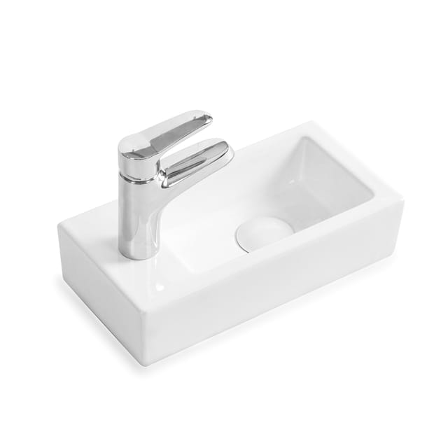 Stilform - Gäste wc Waschbecken paris aus feinster Keramik für Wandmontage oder als Aufsatzwaschbecken mit Hahnloch:Hahnloch Links
