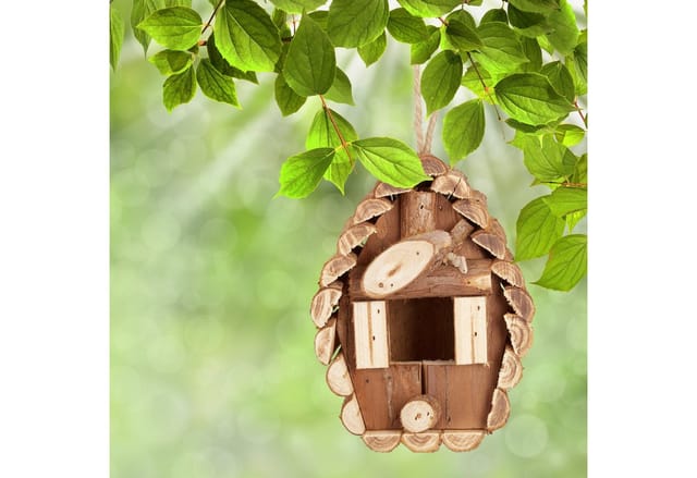 Mini Vogelhaus, zum Aufhängen, unbehandeltes Holz, Balkon, Terrasse, Gartendeko Nistkasten, 24,5x11x8cm, natur - Relaxdays