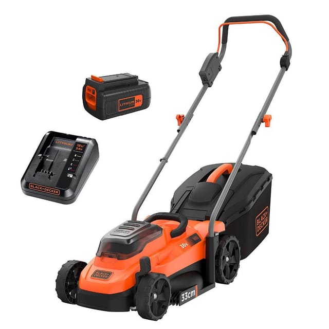 33 cm 18V Rasenmäher von 25 bis 65 mm Höhe, Mulchfunktion, 35 l Fangsack - black+decker - mit 2 x 18v 4Ah Batterien und Ladegerät - BCMW33184L2-QW