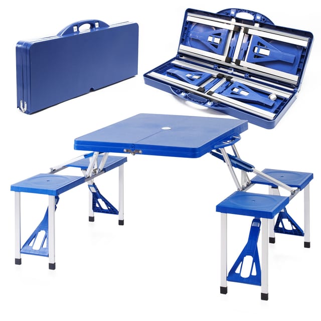 Wiltec Camping Sitzgruppe mit 4 Sitzplätzen klappbare Sitzgruppe Kunststoff Campingtisch klappbar Aluminiumstangen Campingmöbel Set Campingtisch mit