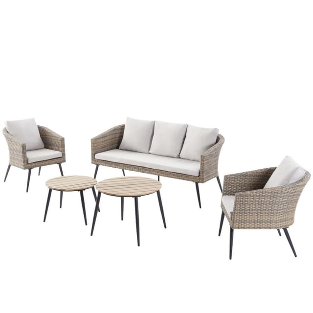 Concept-usine - Skandinavischer Gartenmöbel-Set mit 5 Plätzen aus Rattan-Effekt Harz und Schwarz tibouta