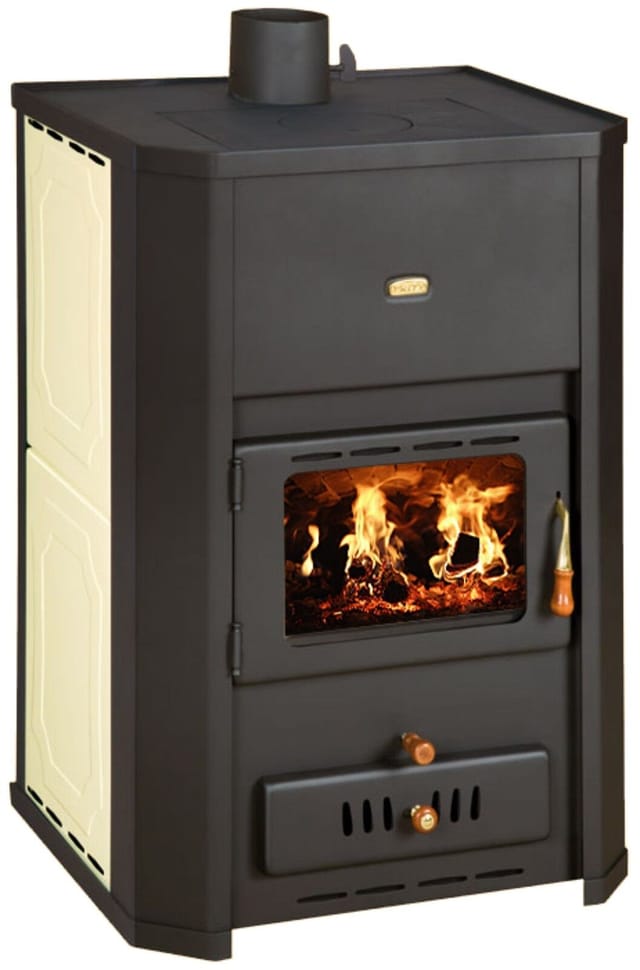 Prity - Stufa a legna per impianto di riscaldamento centralizzato. 23 + 6kw Potenza di riscaldamento - black
