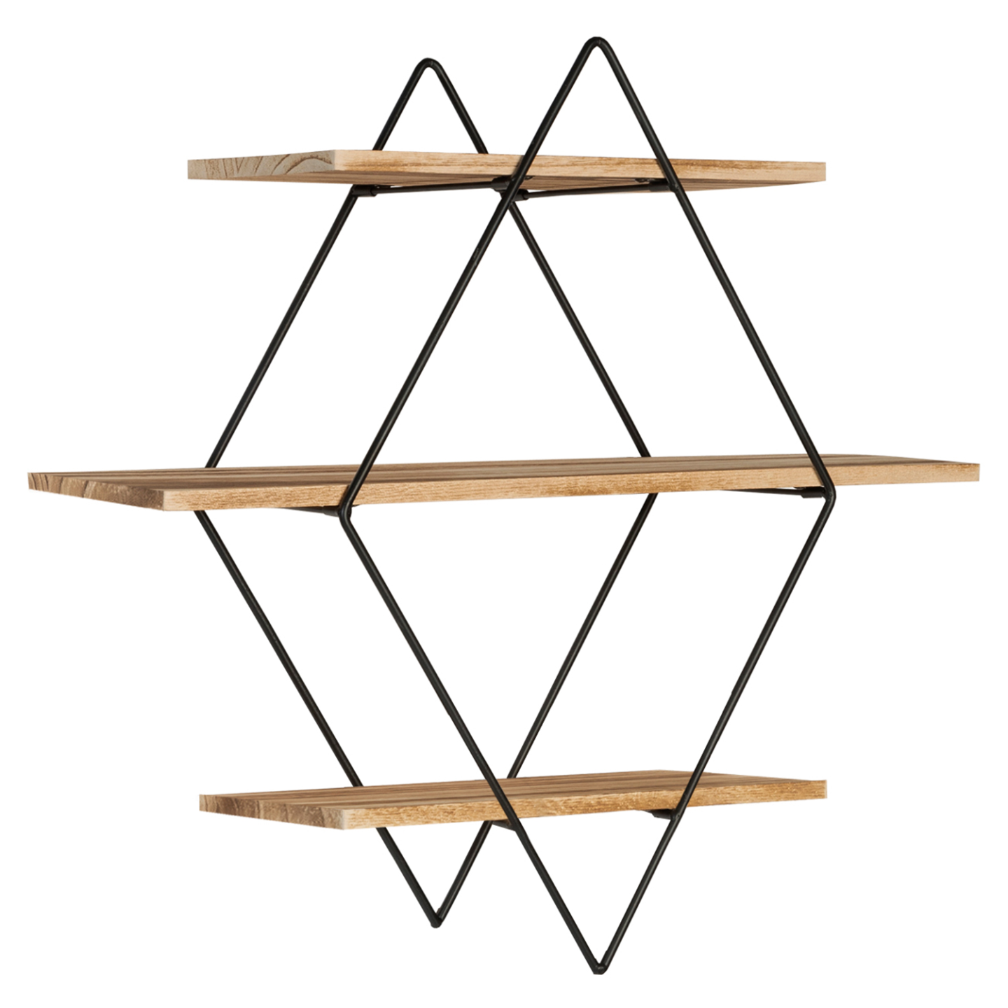 Wandregal Raute lily 3 Ebenen aus Holz und Metall Industriedesign