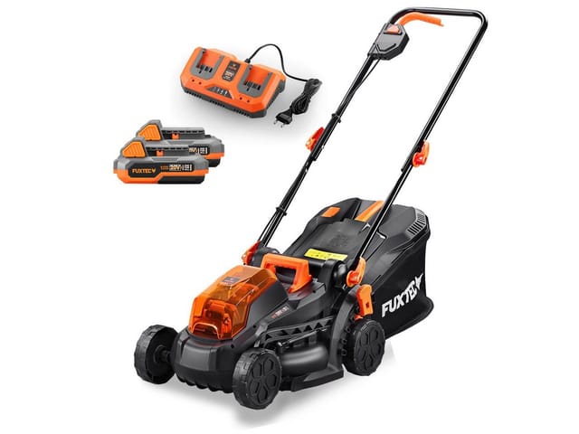 Akku Rasenmäher 40V (2x20V) E1RM20 inkl. 2x20V Li-Ion Batterie 2Ah & Doppel-Ladegerät – Schnittbreite 33cm, Variable Schnitthöhe - Fuxtec