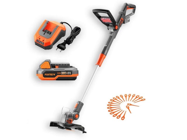 Rasentrimmer mit Akku 20V FX-E1RT20 Elektrische Motorsense inkl. 2Ah Li-Ionen Batterie & Ladegerät – Schnittbreite 25 cm - Fuxtec