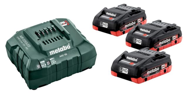 Metabo - Basis-Set 3x LiHD 18V 4,0 Ah Akkus + Lader ASC55 im Karton