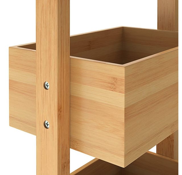 Badezimmerregal Standregal Bambus 4 Ablagen 88x16x28 cm Holz Küchenregal Korbregal Bad Badregal stehend Badezimmer Küche Regal Schmal - Casaria
