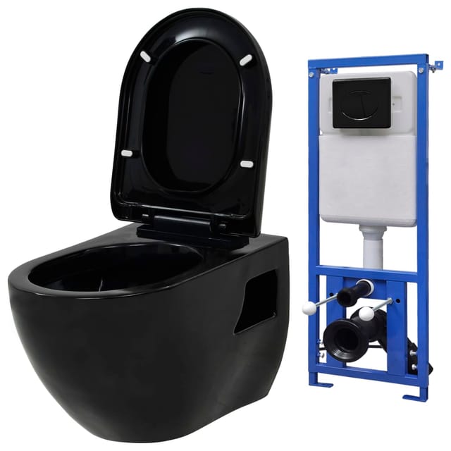 Hänge-Toilette mit Unterputzspülkasten Keramik Schwarz vidaXL