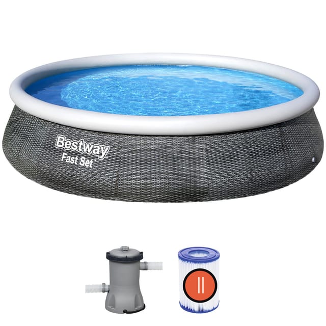 Bestway - Schwimmbecken Fast Set 13' x 33'/3.96m x 84cm Swimming Pool Set Rattanoptik