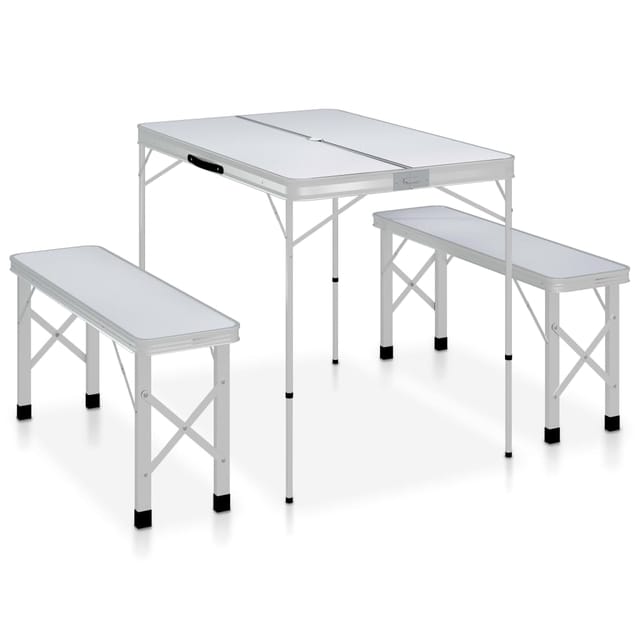 Vidaxl - Klappbarer Campingtisch mit 2 Sitzbänken Aluminium Weiß