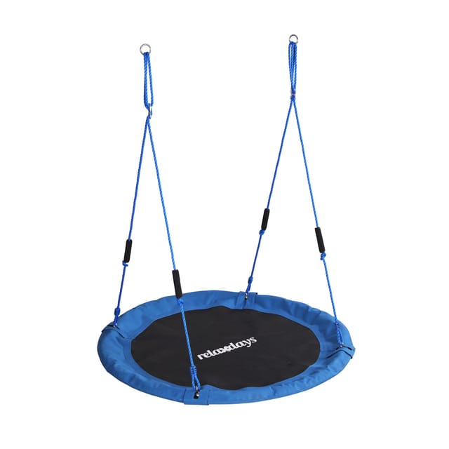 Relaxdays Nestschaukel, runde Hängeschaukel Schaumstoffgriffe, Kinder, verstellbar, outdoor, Ø: 120 cm, bis 100 kg, blau
