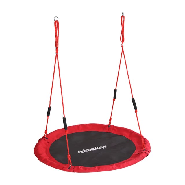 Relaxdays Nestschaukel, runde Hängeschaukel, Schaumstoffgriffe, Kinder, verstellbar, outdoor, Ø: 120 cm, bis 100 kg, rot