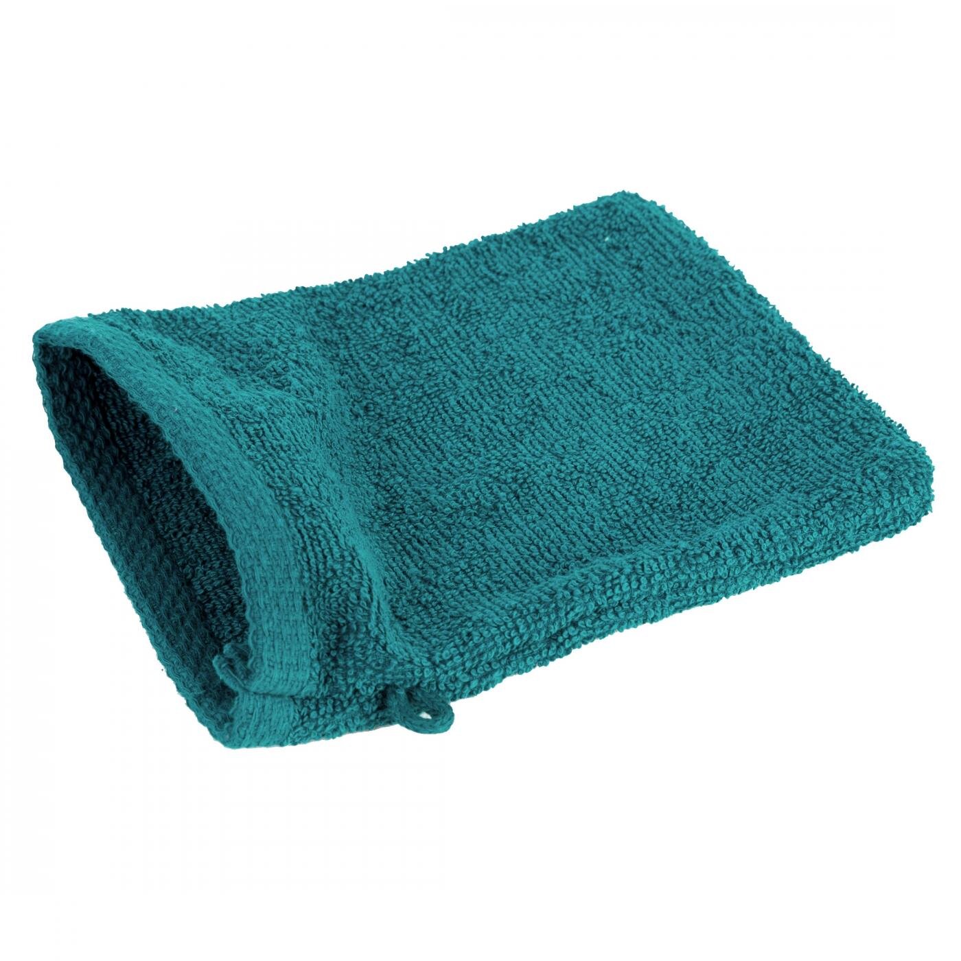 EUROFRANY Glattes Handtuch, 1 Waschhandschuh aus Baumwolle, 16 x 21 cm, Dunkeltürkis