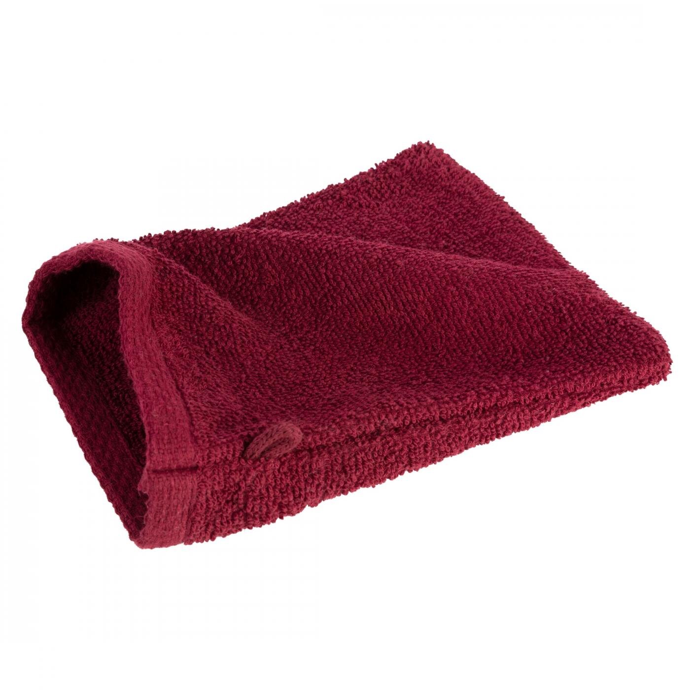 EUROFRANY Glattes Handtuch, 1 Baumwoll-Waschhandschuh 16 x 21 cm Burgunderrot