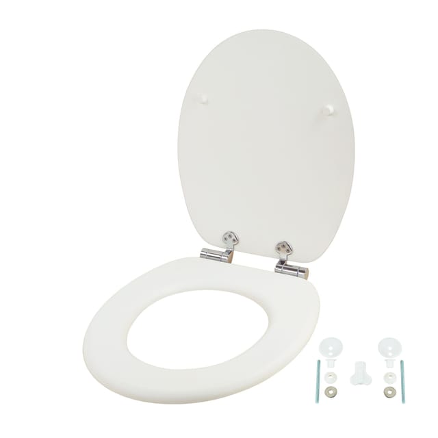 Relaxdays Toilettendeckel, doppelte Absenkautomatik, 37,5 x 43,5 cm, MDF, bis 150 kg, ovaler Klodeckel, WC Sitz, weiß