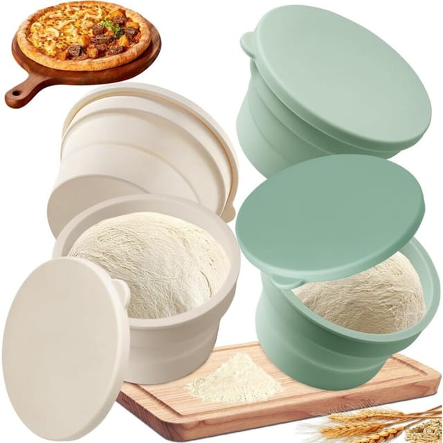 Set Mit 4 Faltbaren, Antihaftbeschichteten Silikon-gärbehältern Für Fermentierten Pizzateig, Ideal Für Zuhause, Küche Und Restaurants.