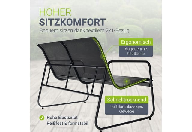 Juskys Gartenmöbelset Genua 4-tlg. – Anthrazit, Outdoor Sitzgruppe, Tisch & Bank, wetterfestes Textil, LongLife Stahlgestell