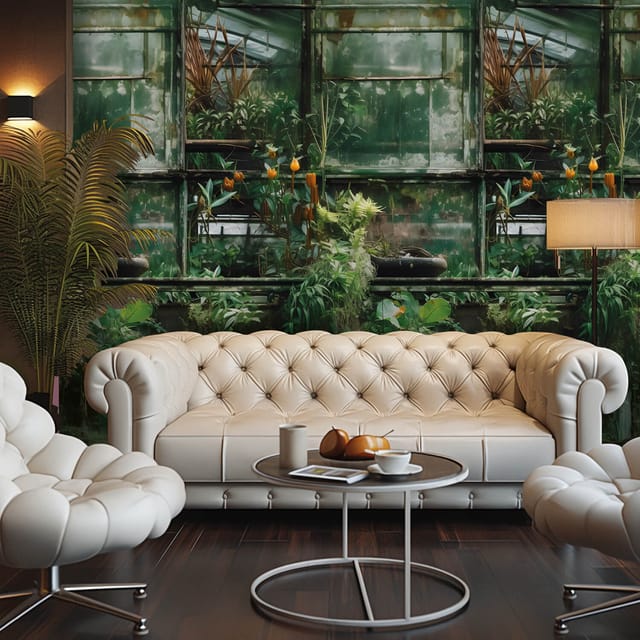 Fototapete Profhome 790166 heißgeprägte Vliestapete leicht strukturiert mit floralen Ornamenten matt grün braun orange-gelb grau 1,59 m x 2,8 m