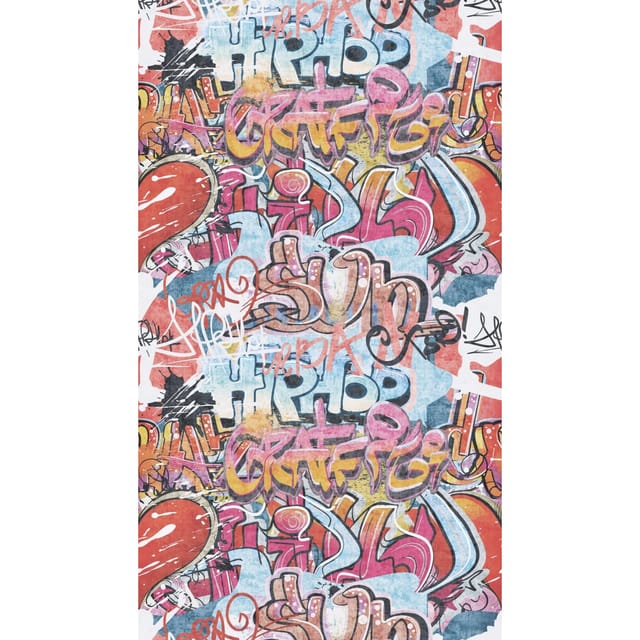 Fototapete Profhome 770631 Vliestapete glatt Graffiti matt rot blau gelb-orange weiß 1,59 m x 2,8 m