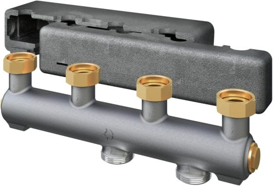 OVENTROP Verteilerbalken für Regumat DN 25 mit Wärmedämmung, für 2 Heizkreise, Grauguss, 1351570