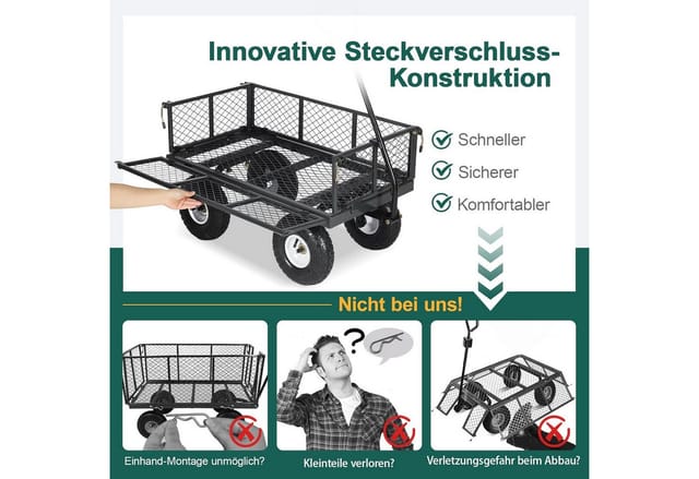 Sekey Transportkarre Gerätewagen Bollerwagen Handwagen Gartenwagen bis 300 kg, Garten Plattformwagen mit Vollgummi-Luftreifen, Grau