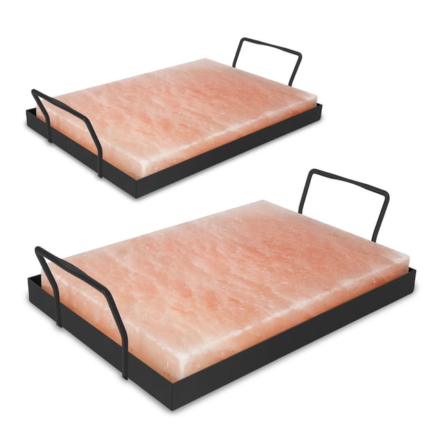 Wolketon 2er Set Himalaya Salzstein mit Halter 30x20x3 cm Grillplatte für BBQ & Backofen Lachs Servieren Kristall