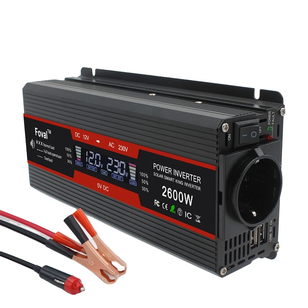 Wechselrichter, Stabiler 12-v-auf-220-v-wandler Mit Lcd-display, Umfassender Sicherheitsschutz Für Auto, Camping Und Notstromversorgung, 12 V Auf 220 V, 2600 W, Europäischer Stecker