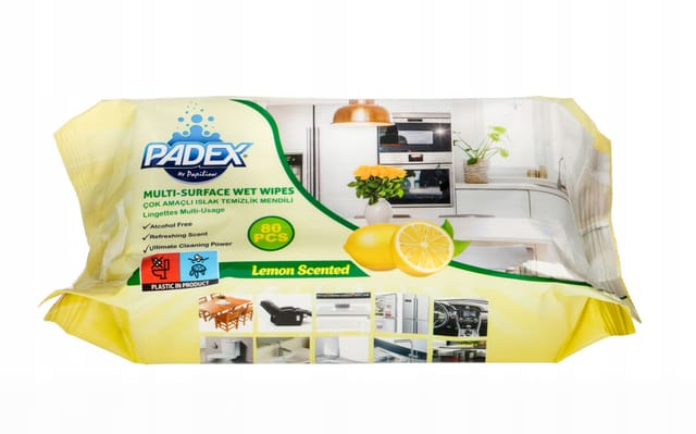 Padex - Feuchte Zitronen-Reinigungstücher für Oberflächen, 80 Stück.