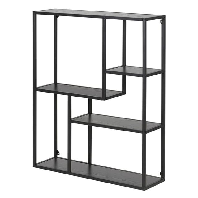 Selsey KRAPINA - Wandregal / Hängeregal mit Metallgestell - Dunkelgraue Holzoptik / Schwarz - asymmetrisch 91 x 75 cm
