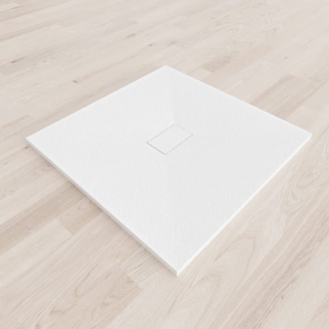 Smc Duschwanne Duschtasse mit Anti-Rutsch Flach mit Steinoptik Weiss inkl. Ablaufgarnitur 100x100 cm