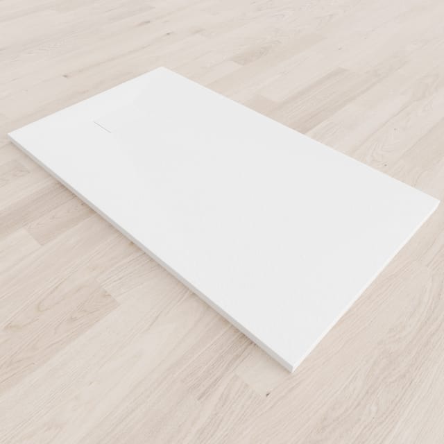 Smc Duschwanne Duschtasse mit Anti-Rutsch Flach mit Steinoptik Weiss inkl. Ablaufgarnitur 140x80 cm