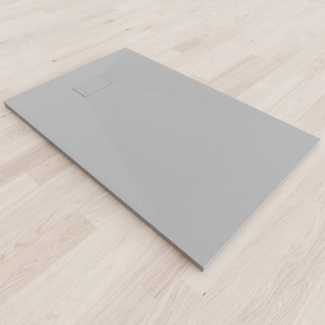 Smc Duschwanne Duschtasse mit Anti-Rutsch Flach mit Steinoptik Grau inkl. Ablaufgarnitur 140x90 cm