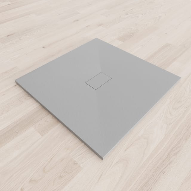 Smc Duschwanne Duschtasse mit Anti-Rutsch Flach mit Steinoptik Grau inkl. Ablaufgarnitur 100x100 cm