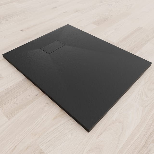 Smc Duschwanne Duschtasse mit Anti-Rutsch Flach mit Steinoptik Schwarz inkl. Ablaufgarnitur 100x80 cm