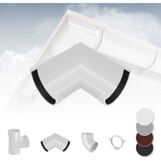 Regenrinnen Komponenten Dachflächen 100m² PVC in 4 Farben RainWay S: Weiß, Eckstück Innen 90°