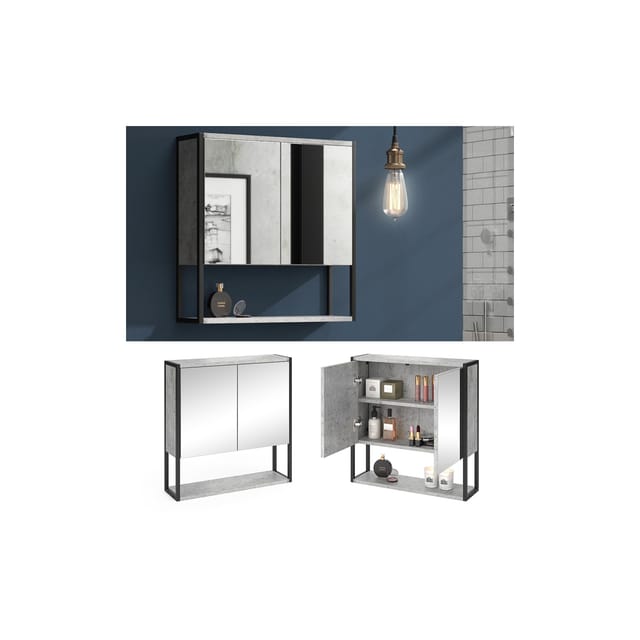 Vicco - Badspiegelschrank Fyrk, Beton, 60 x 60.6 cm