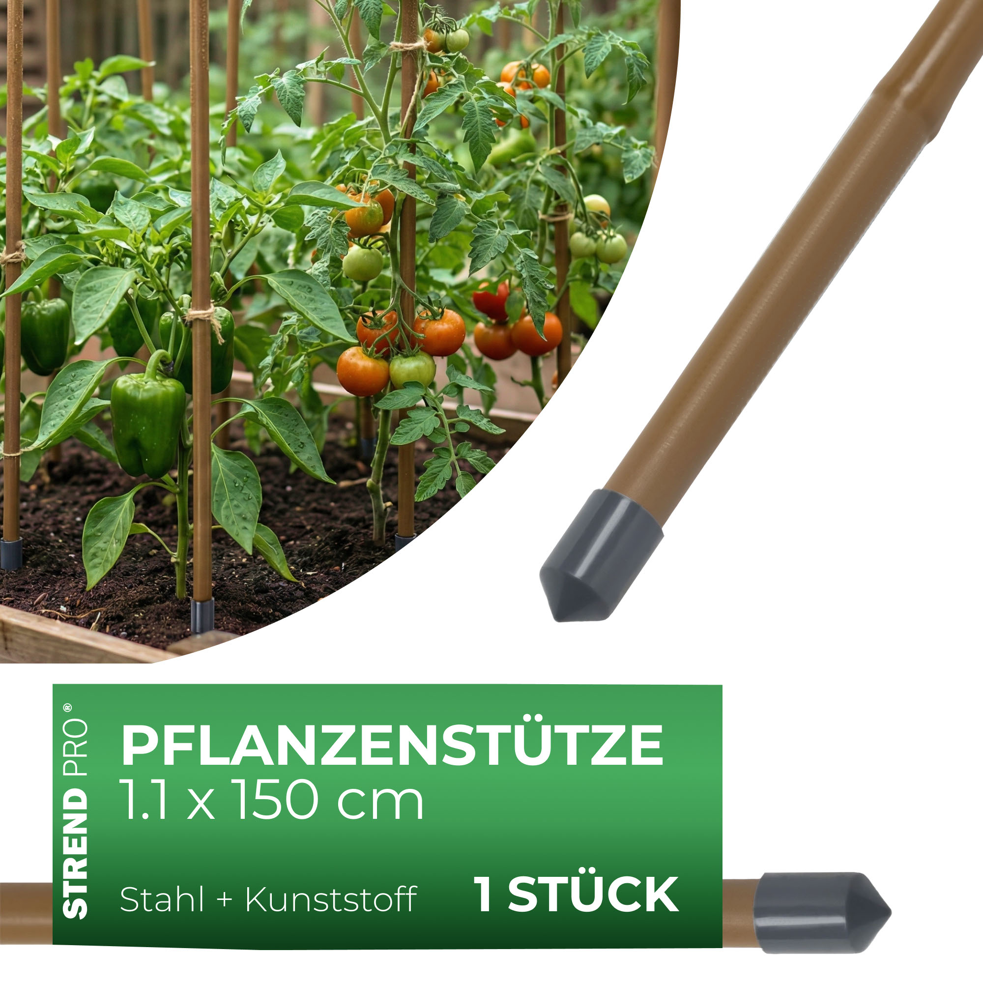 Stab Garden Ty 11/1500 Mm, Stahl/kunststoff, Braun, Stütze Für Pflanzen Und Tomaten