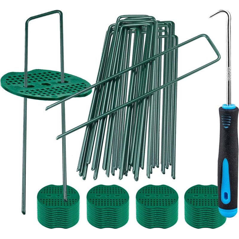 U-förmige Gartenpfahlnägel Mit 20 Dämpfungsscheiben Und 1 Haken, Verzinkte Gartennägel Für Beeteinfassungen, Feste Zäune, Rasenflächen Und Planenrohre