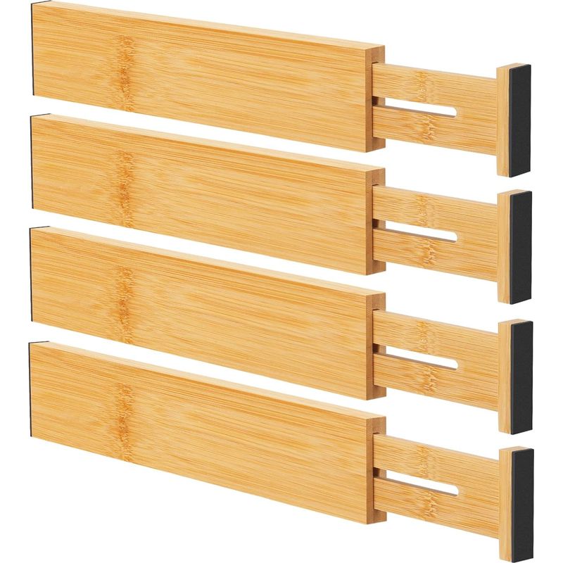 4er-set Verstellbare Schubladeneinsätze Aus Bambus Für Kleidung, Küche, Kommode, Schlafzimmer, Badezimmer Und Büro, 30,5 Bis 43,2 Cm, Natur