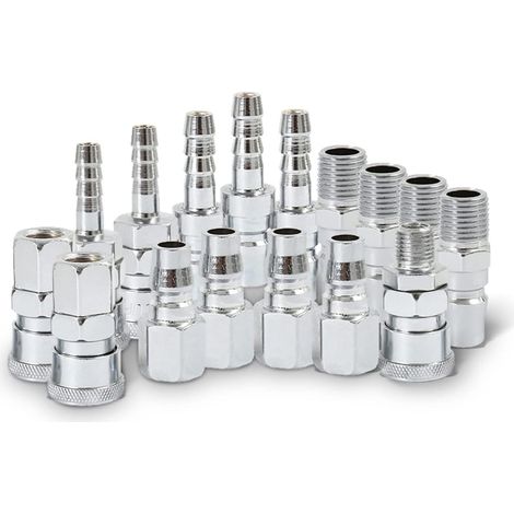 Set Mit 18 Euro Airline Kompressor-druckluftleitungsverbindern, 6,35 Mm Bsp-druckluftleitungsverschraubungen, Druckluftschlauchverschraubungen, Werkzeugen, Stopfen, Zubehörset Mit Außen- Und Innengewi