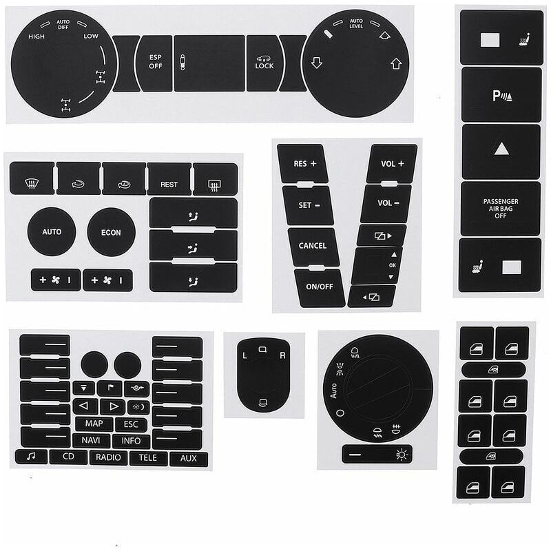 Reparaturaufkleber-set Für Vw Touareg 2004–2009 – Mattschwarz – 8 Aufkleber Für Bedienelemente – Bis 2009